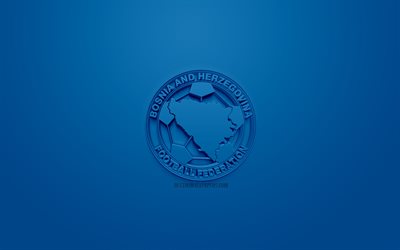 Bosnia and Herzegovina national football team, creative 3D logo, blue background, 3d emblem, Bosnia and Herzegovina, Europe, UEFA, 3d art, football, stylish 3d logo