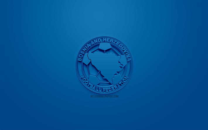 B&#243;snia e Herzegovina equipa nacional de futebol, criativo logo 3D, fundo azul, 3d emblema, B&#243;snia e Herzegovina, Europa, A UEFA, Arte 3d, futebol, elegante logotipo 3d