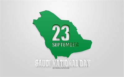 Saudi National Day, 23 September, National holiday, Saudi Arabia, 3d map silhouette Saudi Arabia