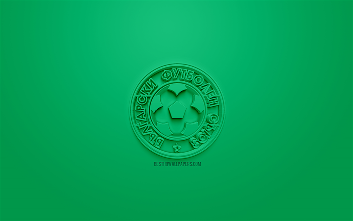 بلغاريا الوطني لكرة القدم, 3D شعار مبدعين, خلفية خضراء, 3d شعار, بلغاريا, أوروبا, الاتحاد الاوروبي, الفن 3d, كرة القدم, أنيقة شعار 3d