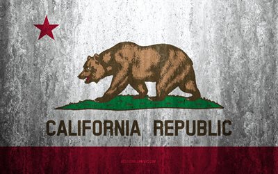 Flaggan i Kalifornien, 4k, sten bakgrund, Amerikanska staten, grunge flagga, Kalifornien flagga, USA, grunge konst, Kalifornien, flaggor i USA