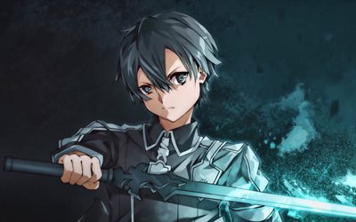 Kirito with sword, Kazuto Kirigaya, manga, artwork, Sword Art Online, Kirito