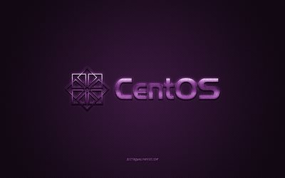 CentOS logo, purple shiny logo, CentOS metal emblem, wallpaper for CentOS devices, purple carbon fiber texture, CentOS, brands, creative art