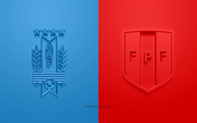 Uruguay mot Peru, 3d-konst, 2019 Copa America, Kvartsfinal, fotbollsmatch, logotyp, promo-material, Copa America 2019 Brasilien, CONMEBOL, 3d-logotyper