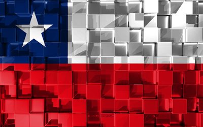 Drapeau du Chili, de la 3d drapeau, cubes 3d de la texture, des Drapeaux des pays d&#39;Am&#233;rique du Sud, art 3d, Chili, Am&#233;rique du Sud, texture 3d, drapeau du Chili