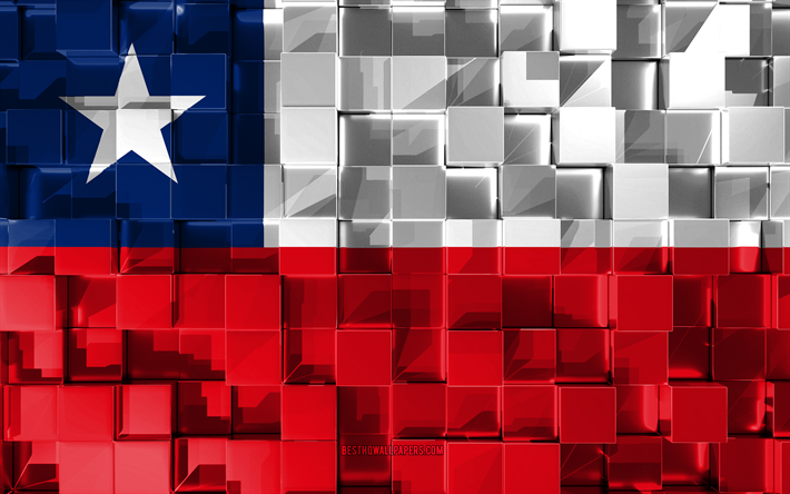 Flag of Chile, 3d flag, 3d cubes texture, Flags of South America countries, 3d art, Chile, South America, 3d texture, Chile flag