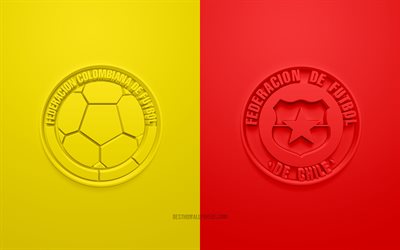 Colombia vs Chile, 2019 Copa America, Quarter-final, football match, logo, promo materials, Copa America 2019 Brazil, CONMEBOL, 3d logos