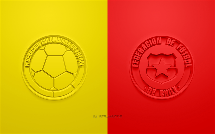 Colombia vs Chile, 2019 Copa America, Quarter-final, football match, logo, promo materials, Copa America 2019 Brazil, CONMEBOL, 3d logos