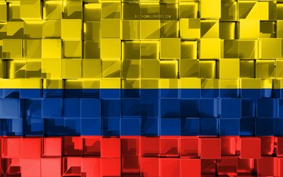 Flag of Colombia, 3d flag, 3d cubes texture, Flags of South America countries, 3d art, Colombia, South America, 3d texture, Colombia flag