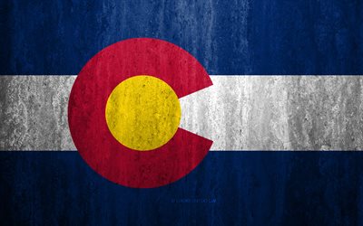 ABD Colorado bayrağı, 4k, taş arka plan, Amerikan devleti, grunge bayrak, bayrak, Colorado, ABD, grunge sanat, bayraklar Devletleri