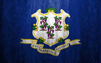 Bandeira do estado de Connecticut, 4k, pedra de fundo, Estado americano, grunge bandeira, Connecticut bandeira, EUA, grunge arte, Connecticut, bandeiras dos estados dos EUA
