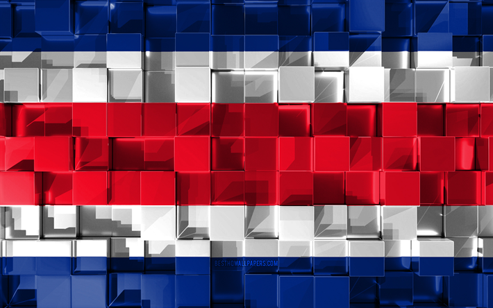 Flag of Costa Rica, 3d flag, 3d cubes texture, Flags of North America countries, 3d art, Costa Rica, North America, 3d texture, Costa Rica flag