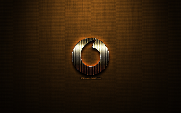 vodafone glitter-logo -, kreativ -, bronze-metall-hintergrund, vodafone logo, marken, vodafone
