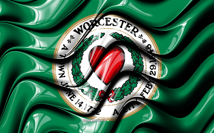 Worcester lippu, 4k, Yhdysvaltain kaupungeissa, Massachusetts, 3D art, Lipun Worcester, USA, City Worcester, amerikan kaupungit, Worcester 3D flag, YHDYSVALTAIN kaupungeissa, Worcester