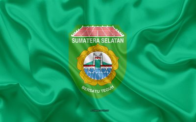 旗の南スマトラ島, 4k, 絹の旗を, 州のインドネシア, シルクの質感, 南スマトラ島のフラグ, インドネシア, 南スマトラ州
