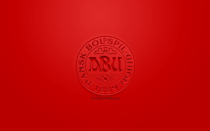 Dinamarca el equipo nacional de f&#250;tbol, creativo logo en 3D, fondo rojo, emblema 3d, Dinamarca, Europa, la UEFA, 3d, arte, f&#250;tbol, elegante logo en 3d