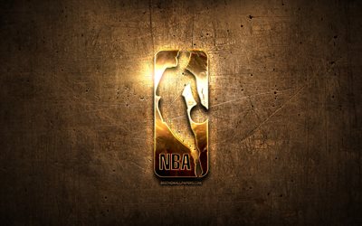 NBA golden logotipo, ligas de baloncesto, obra de arte, Asociaci&#243;n Nacional de Baloncesto, marr&#243;n metal de fondo, creativa, el logo de la NBA, las marcas, de la NBA