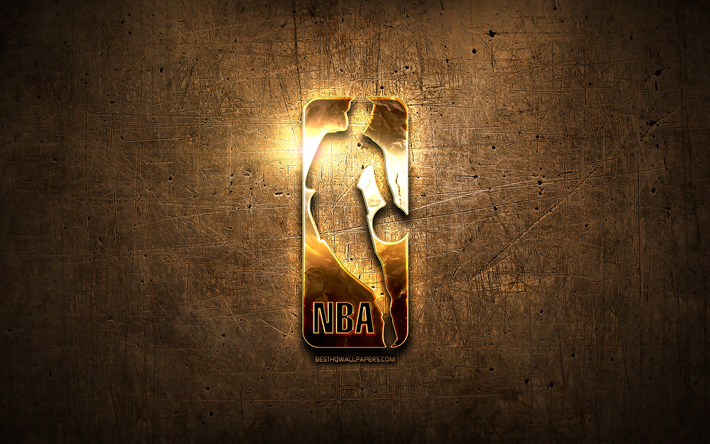 NBA golden logo, basketbol ligleri, sanat, Ulusal Basketbol Birliği, kahverengi metal arka plan, yaratıcı, NBA logo, marka, NBA