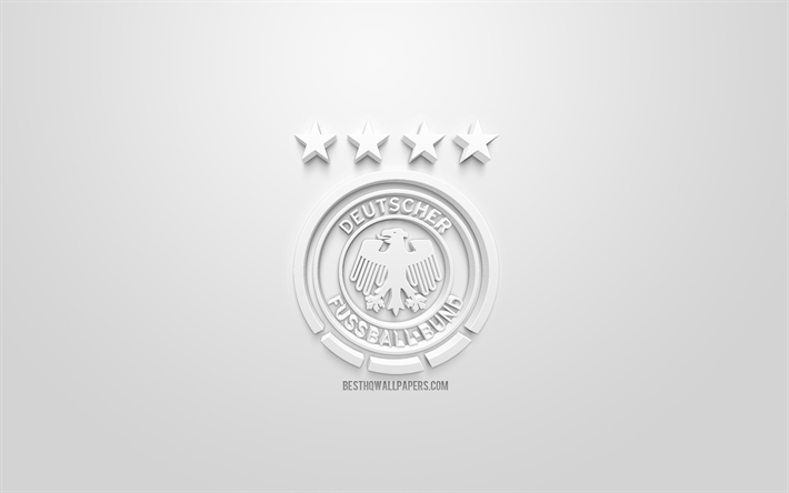 Germany national football team, creative 3D logo, white background, 3d emblem, Germany, Europe, UEFA, 3d art, football, stylish 3d logo