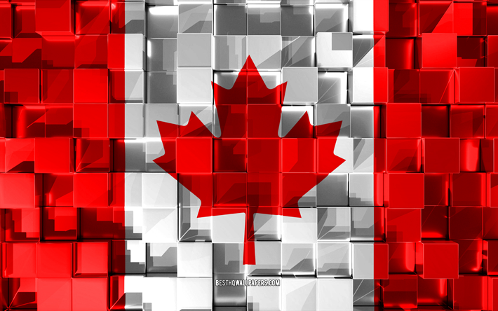 Flagga Kanada, 3d-flagga, 3d kuber konsistens, Flaggor i Nordamerika l&#228;nder, 3d-konst, Kanada, Nordamerika, 3d-textur, Kanada flagga