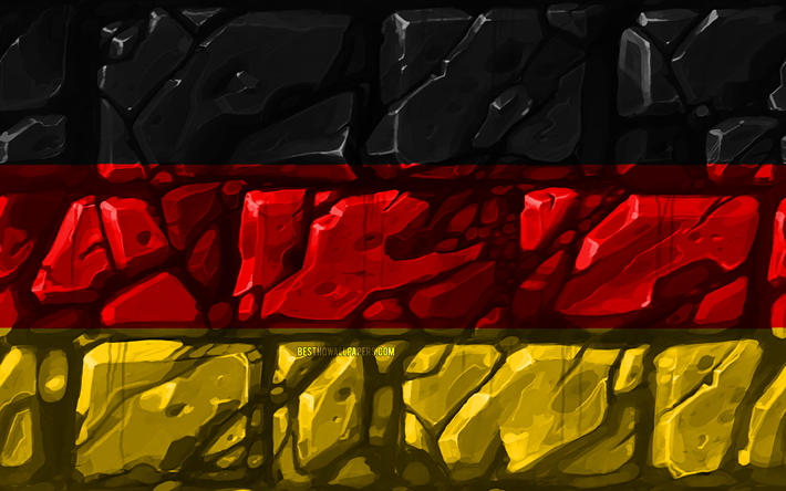 German flag, brickwall, 4k, European countries, national symbols, Flag of Germany, creative, Germany, Europe, Germany 3D flag