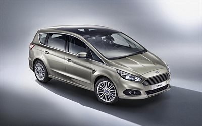 Ford S Max, 2020, Ford Galaxy, minivan, new silver S Max, exterior, front view, american cars, Ford