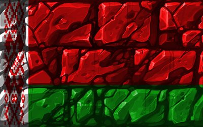 Belarus, yaratıcı, Beyaz Rusya, Avrupa, Belarus 3D bayrağı Beyaz Rusya bayrağı, brickwall, 4k, Avrupa &#252;lkeleri, ulusal semboller, Bayrak