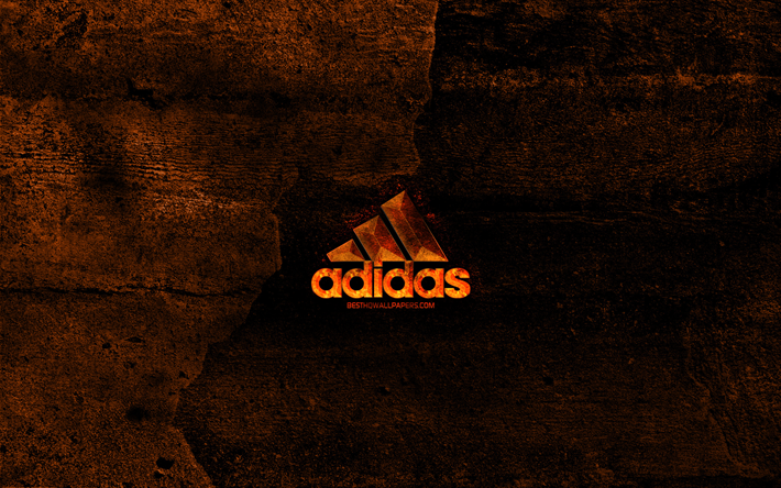 Adidas fiery logo, orange stone background, creative, Adidas logo, brands, Adidas