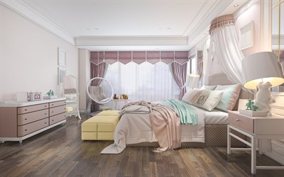 stylish interior, childrens bedroom, childrens room interior design, large bed, classic style, room for a child