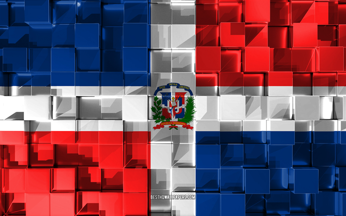 Flagga av Dominikanska Republiken, 3d-flagga, 3d kuber konsistens, Flaggor i Sydamerika l&#228;nder, 3d-konst, Dominikanska Republiken, Sydamerika, 3d-textur, Dominikanska Republiken flaggan