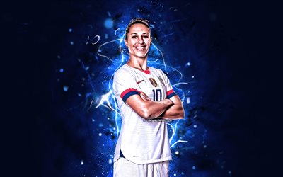 Carli Lloyd, white uniform, USA National Team, soccer, abstract art, Carli Anne Lloyd, female soccer, footballers, neon lights, American football team