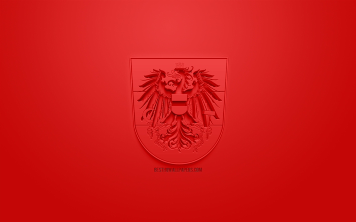 Austria national football team, creative 3D logo, red background, 3d emblem, Austria, Europe, UEFA, 3d art, football, stylish 3d logo