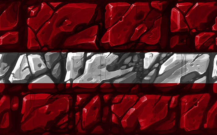 Let&#243;n bandera, brickwall, 4k, los pa&#237;ses Europeos, los s&#237;mbolos nacionales, la Bandera de Letonia, creativo, Letonia, Europa, Letonia 3D de la bandera