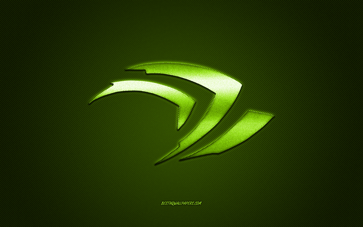 El logotipo de Nvidia, de color verde brillante logotipo de Nvidia emblema de metal, papel tapiz para Nvidia, verde textura de fibra de carbono, Nvidia, marcas, arte creativo