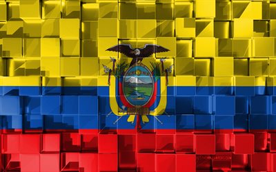 Flag of Ecuador, 3d flag, 3d cubes texture, Flags of South America countries, 3d art, Ecuador, South America, 3d texture, Ecuador flag