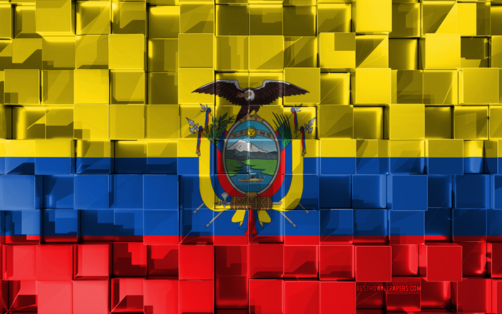 flagge von ecuador, 3d flag, 3d-w&#252;rfel-textur, flaggen s&#252;damerika l&#228;nder, 3d-kunst, ecuador, s&#252;damerika, 3d-struktur, ecuador flagge