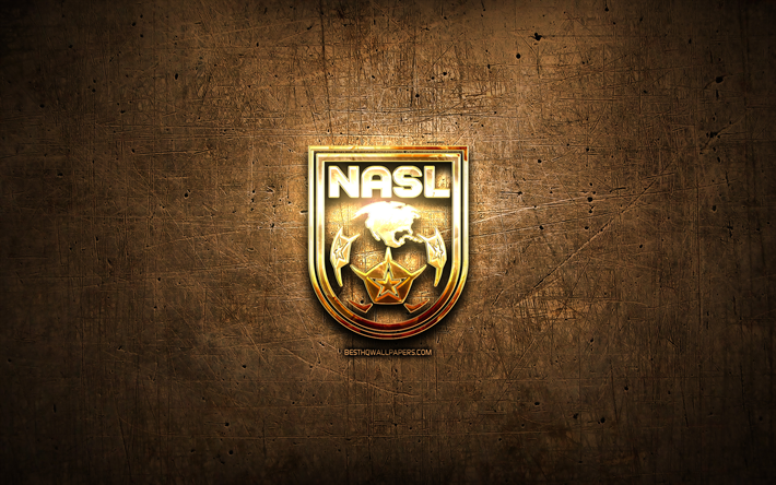 nasl-golden logo, ball footleagues, die grafik, die north american soccer league, braun-metallic hintergrund, kreativ, nasl-logo, marken, nasl