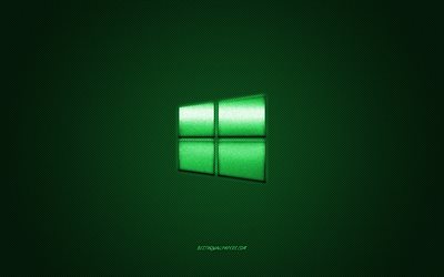 windows-10-logo, gr&#252;n-gl&#228;nzende logo, windows 10 metall-emblem, hintergrundbild f&#252;r windows 10, green-carbon-faser-textur -, windows -, marken -, kreativ-art