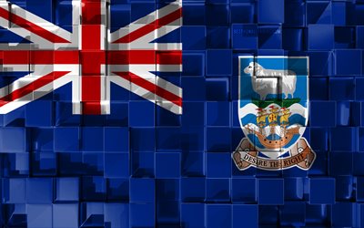 Flag of Falkland Islands, 3d flag, 3d cubes texture, Flags of South America countries, 3d art, Falkland Islands, South America, 3d texture, Falkland Islands flag