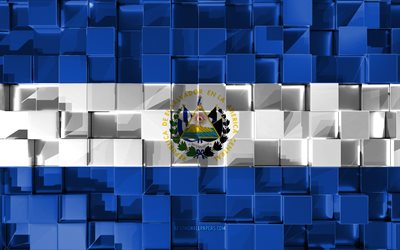 Flaggan i El Salvador, 3d-flagga, 3d kuber konsistens, Flaggor i Nordamerika l&#228;nder, 3d-konst, El Salvador, Nordamerika, 3d-textur, El Salvador flagga