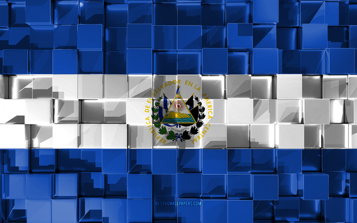 Drapeau du Salvador, 3d drapeau, cubes 3d de la texture, des Drapeaux de l&#39;Am&#233;rique du Nord pays, 3d art, El Salvador, Am&#233;rique du Nord, texture 3d, El Salvador drapeau