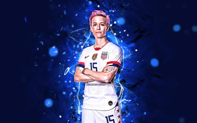 Megan Rapinoe, white uniform, USA National Team, soccer, abstract art, Megan Anna Rapinoe, female soccer, footballers, neon lights, American football team