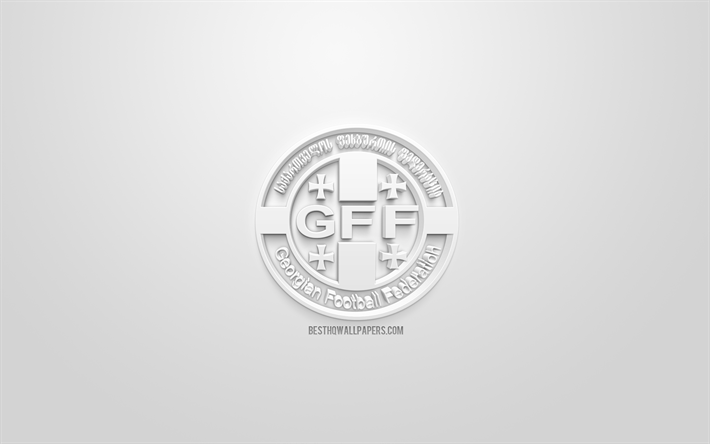 G&#252;rcistan Milli Futbol Takımı, yaratıcı 3D logo, beyaz arka plan, 3d amblem, G&#252;rcistan, Avrupa, UEFA, 3d sanat, futbol, 3d logo şık