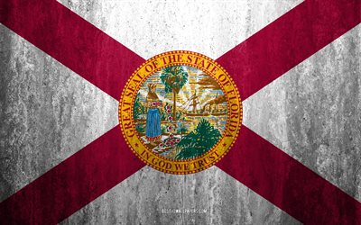Flag of Florida, 4k, stone background, American state, grunge flag, Florida flag, USA, grunge art, Florida, flags of US states