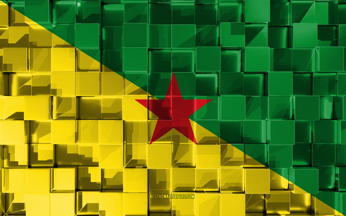 Flag of French Guiana, 3d flag, 3d cubes texture, Flags of South America countries, 3d art, French Guiana, South America, 3d texture, French Guiana flag