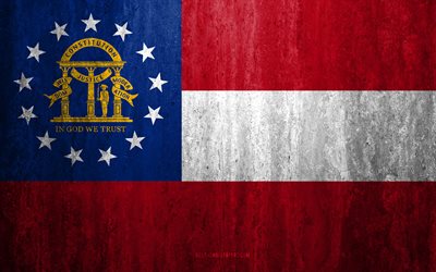 Flag of Georgia, 4k, stone background, American state, grunge bandera, bandera de Georgia, estados UNIDOS, grunge tipo, Georgia, flags of US states