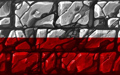 البولندية العلم, brickwall, 4k, البلدان الأوروبية, الرموز الوطنية, العلم من بولندا, الإبداعية, بولندا, أوروبا, بولندا 3D العلم