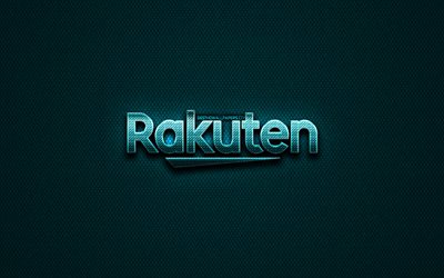 Rakuten glitter logo, creative, blue metal background, Rakuten logo, brands, Rakuten
