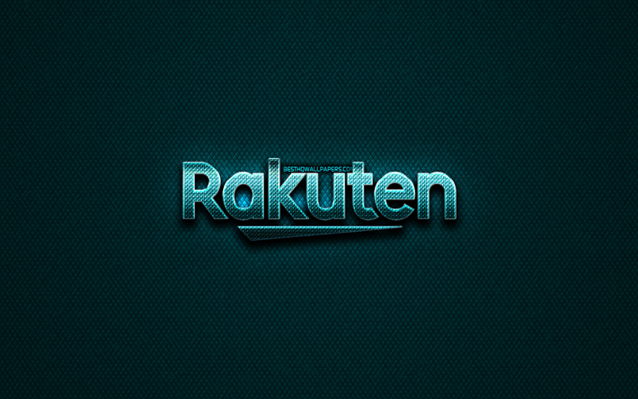Rakuten glitter logotyp, kreativa, bl&#229; metall bakgrund, Rakuten logotyp, varum&#228;rken, Rakuten