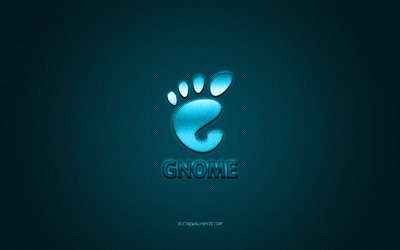 GNOME logosu, mavi, parlak, logo, metal amblemi GNOME, GNOME i&#231;in duvar kağıdı, mavi karbon fiber doku, GNOME, markalar, yaratıcı sanat, UNİX